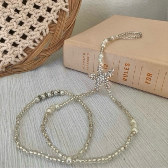 Handmade “Nadine” Starfish Pearl Hand Chain Slave Bracelet Ring Jewelry Beachy - Picture 8 of 11